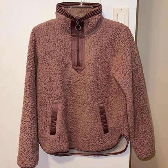 Abercrombie & Fitch Tops - XS Abercrombie & Fitch Sherpa Half-Zip Satin Trim Sweatshirt in Mauve